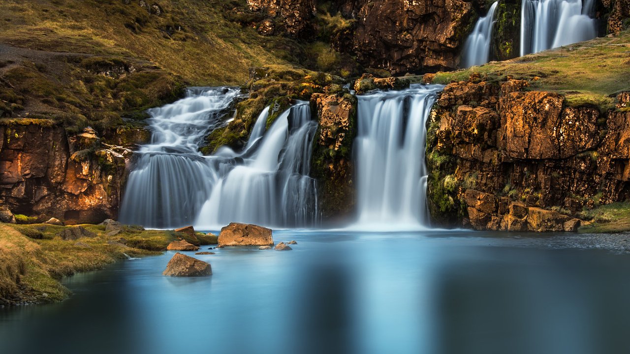 Обои река, природа, водопад, осень, river, nature, waterfall, autumn разрешение 1920x1200 Загрузить