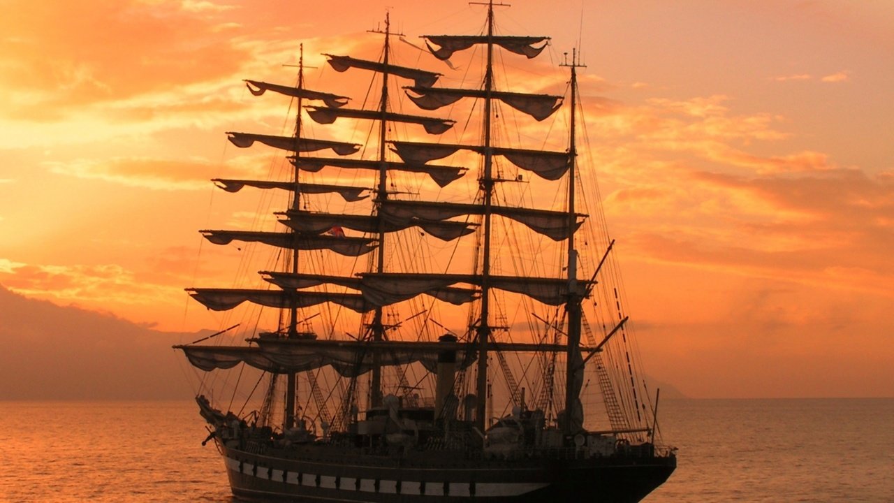 Обои вечер, море, корабль, барк, the evening, sea, ship, bark разрешение 1920x1200 Загрузить