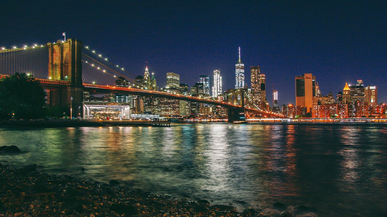 Обои ночь, нью-йорк, манхэттен, бруклинский мост, night, new york, manhattan, brooklyn bridge разрешение 1920x1200 Загрузить