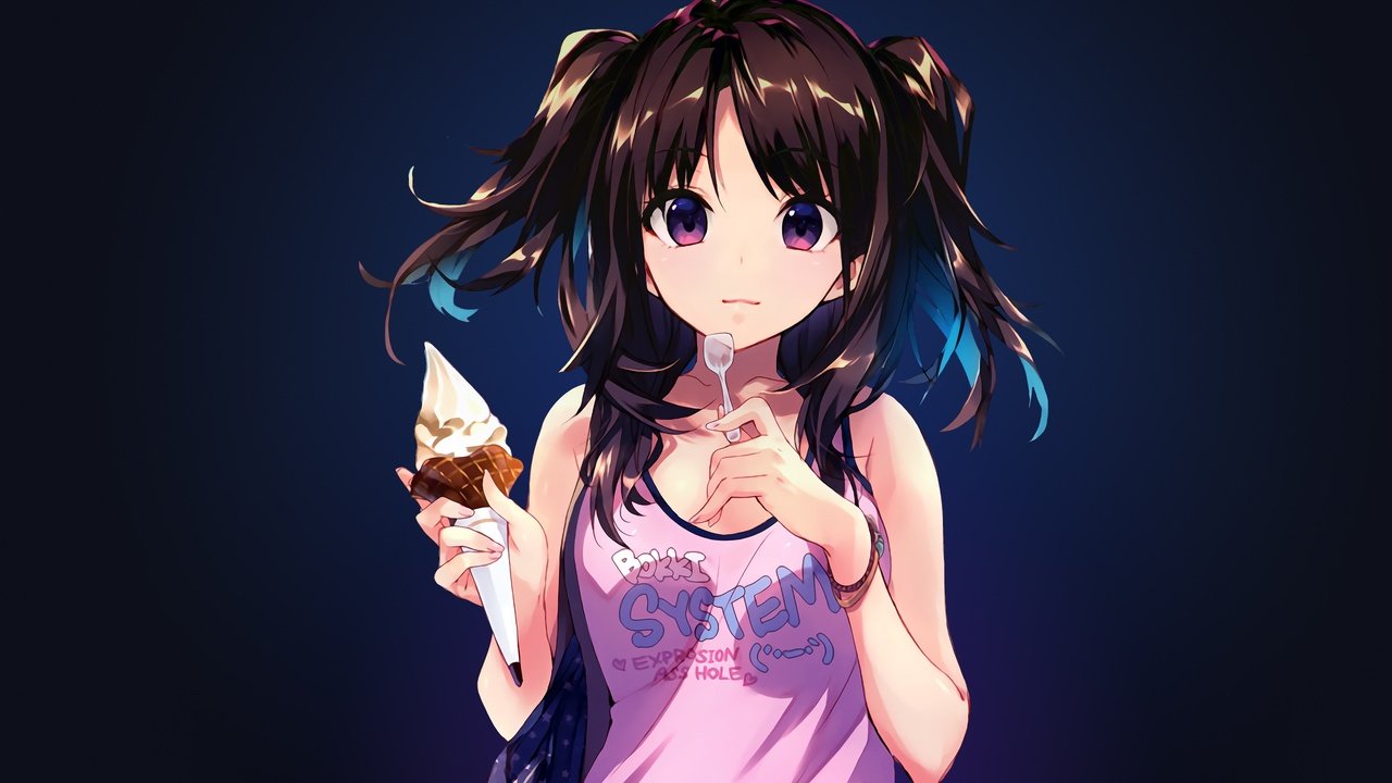 Обои девушка, мороженое, взгляд, аниме, волосы, лицо, girl, ice cream, look, anime, hair, face разрешение 3840x2160 Загрузить