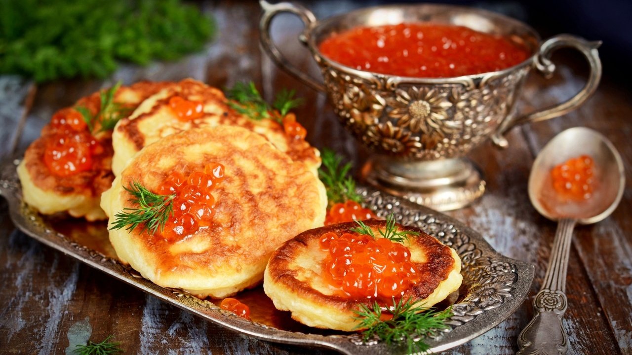 Обои укроп, блинчики, икра, блины, оладьи, красная икра, dill, pancakes, caviar, red caviar разрешение 1920x1200 Загрузить