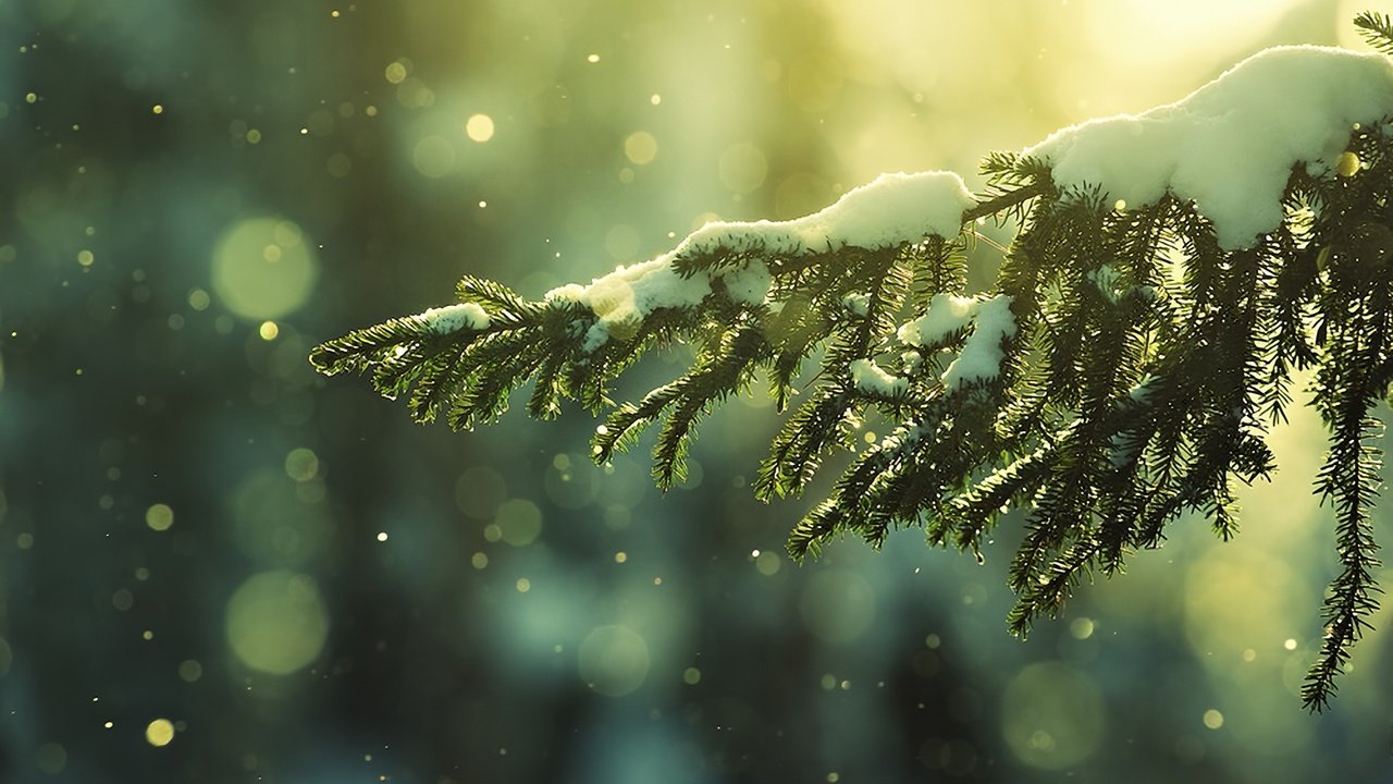 Обои снег, природа, хвоя, зима, ветки, мороз, боке, snow, nature, needles, winter, branches, frost, bokeh разрешение 1920x1440 Загрузить