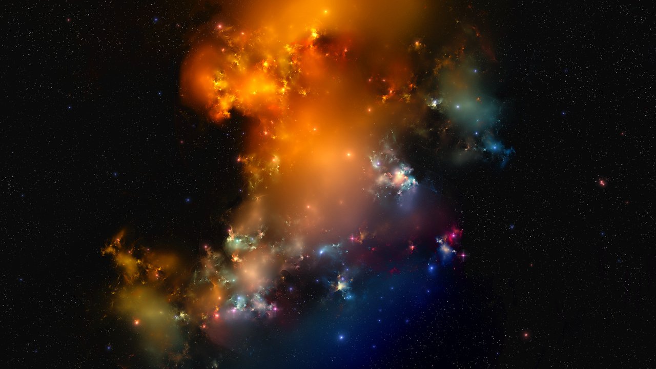Обои огни, цвета, звезды, туманность, материя, lights, color, stars, nebula, matter разрешение 1920x1200 Загрузить