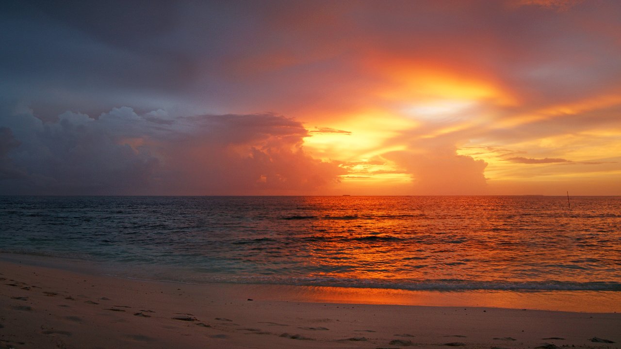 Обои небо, облака, закат, море, пляж, горизонт, 13, the sky, clouds, sunset, sea, beach, horizon разрешение 6356x2976 Загрузить