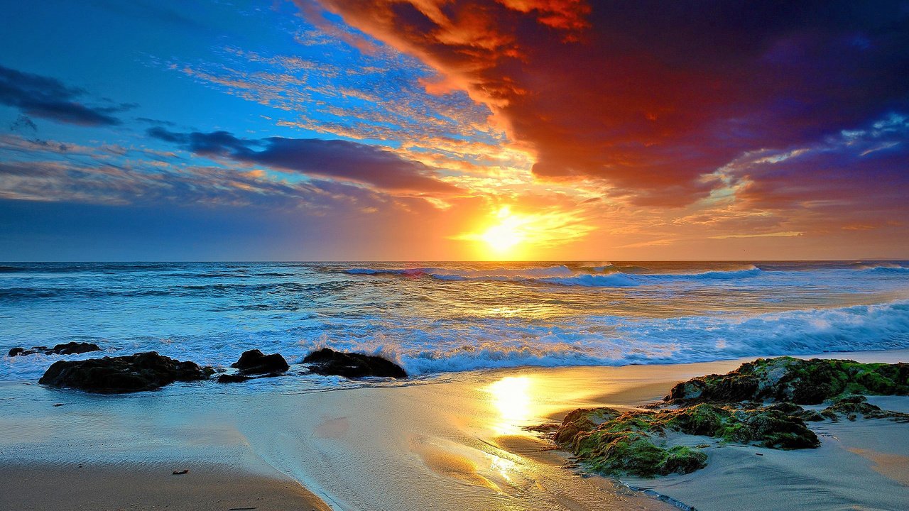 Обои закат, море, пляж, sunset, sea, beach разрешение 2560x1703 Загрузить