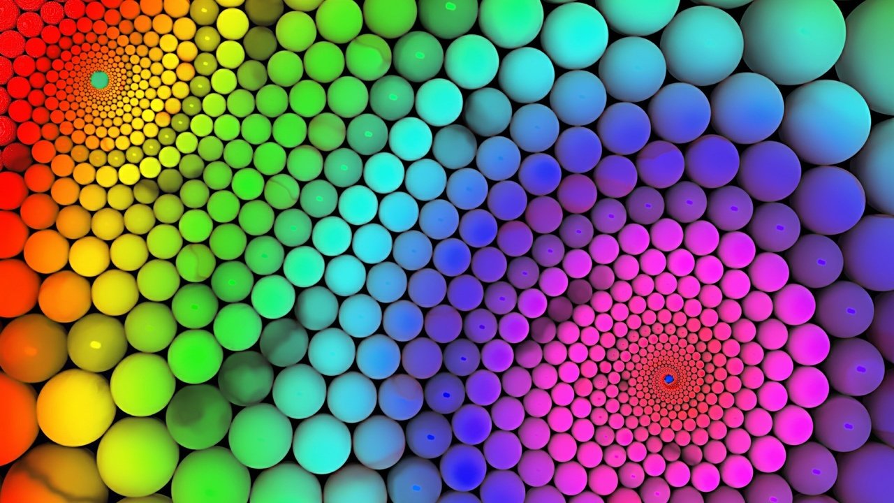 Обои шары, радуга, шарики, круги, спираль, вихрь, иллюзия, balls, rainbow, circles, spiral, vortex, illusion разрешение 1920x1080 Загрузить