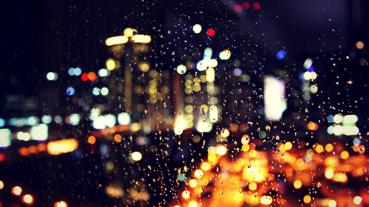 Обои ночь, огни, капли, город, дождь, стекло, боке, night, lights, drops, the city, rain, glass, bokeh разрешение 1920x1200 Загрузить