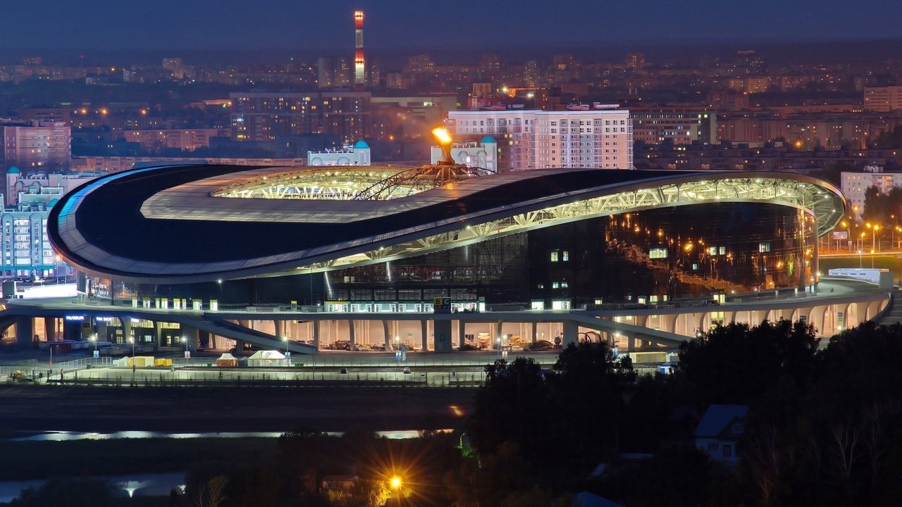 Обои ночь, город, казань, арена, татарстан, night, the city, kazan, arena, tatarstan разрешение 1920x1080 Загрузить