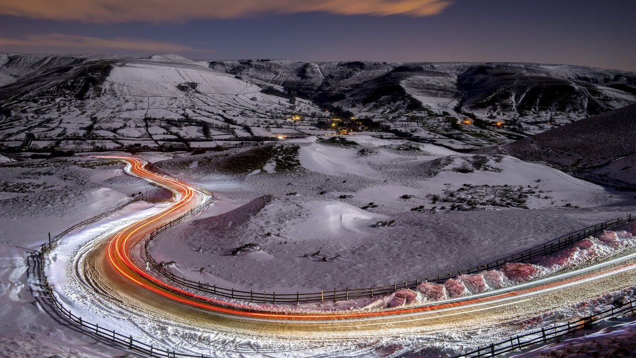 Обои дорога, огни, зима, road, lights, winter разрешение 2048x1304 Загрузить