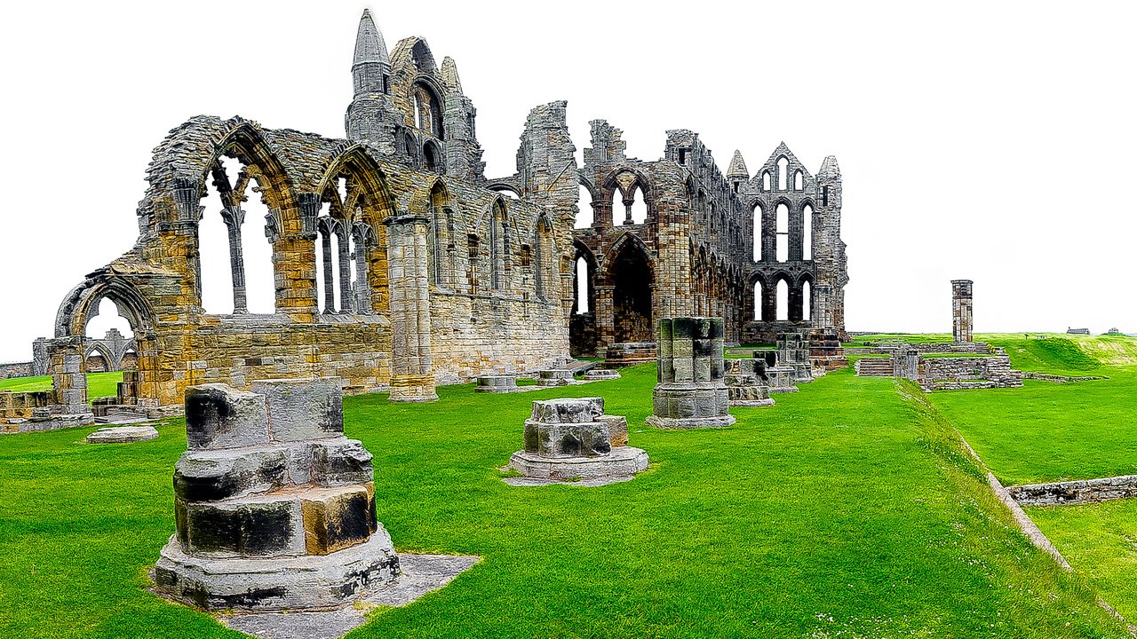 Обои трава, руины, англия, северный йоркшир, аббатство, аббатство уитби, grass, ruins, england, north yorkshire, abbey, whitby abbey разрешение 5000x2760 Загрузить