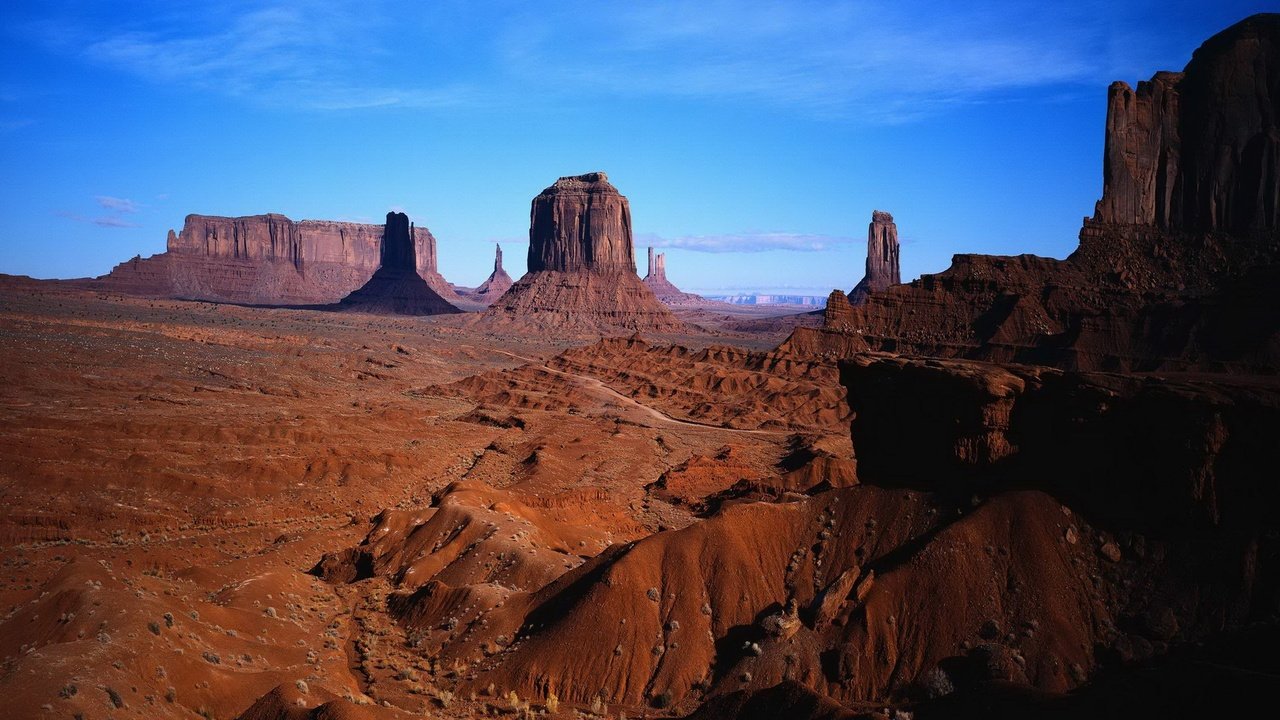 Обои небо, пейзаж, пустыня, каньон, аризона, долина монументов, the sky, landscape, desert, canyon, az, monument valley разрешение 1920x1080 Загрузить