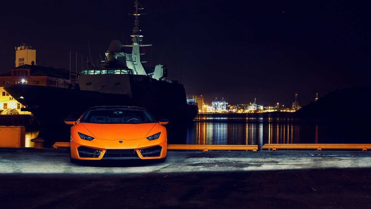 Обои ночь, огни, корабль, авто, порт, lamborghini huracan, night, lights, ship, auto, port разрешение 1920x1080 Загрузить