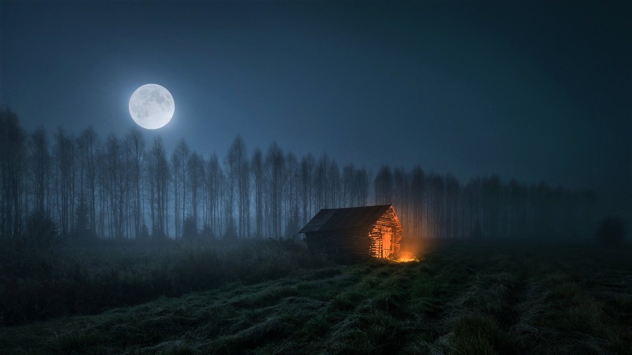 Обои ночь, деревья, луна, огонь, дом, night, trees, the moon, fire, house разрешение 2048x1152 Загрузить