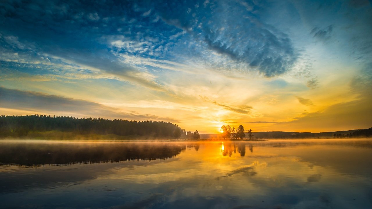 Обои озеро, природа, закат, lake, nature, sunset разрешение 3840x2160 Загрузить