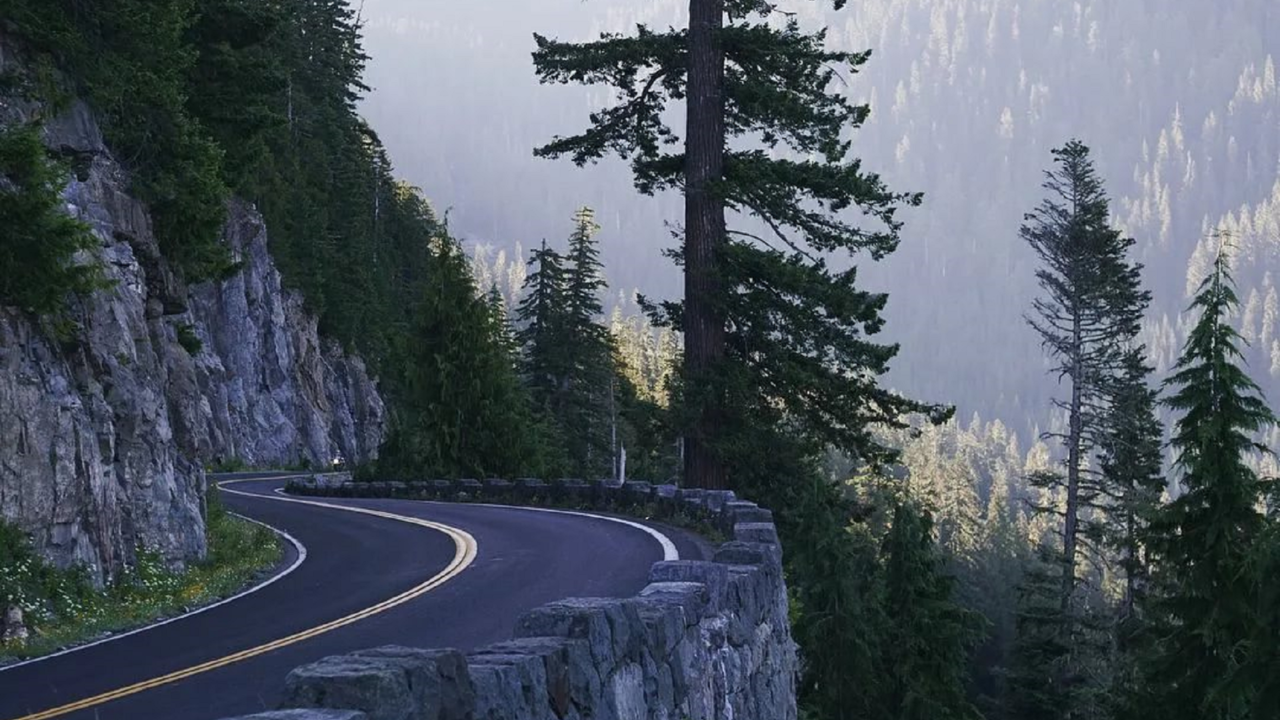 Обои дорога, деревья, горы, поворот, road, trees, mountains, turn разрешение 1920x1276 Загрузить