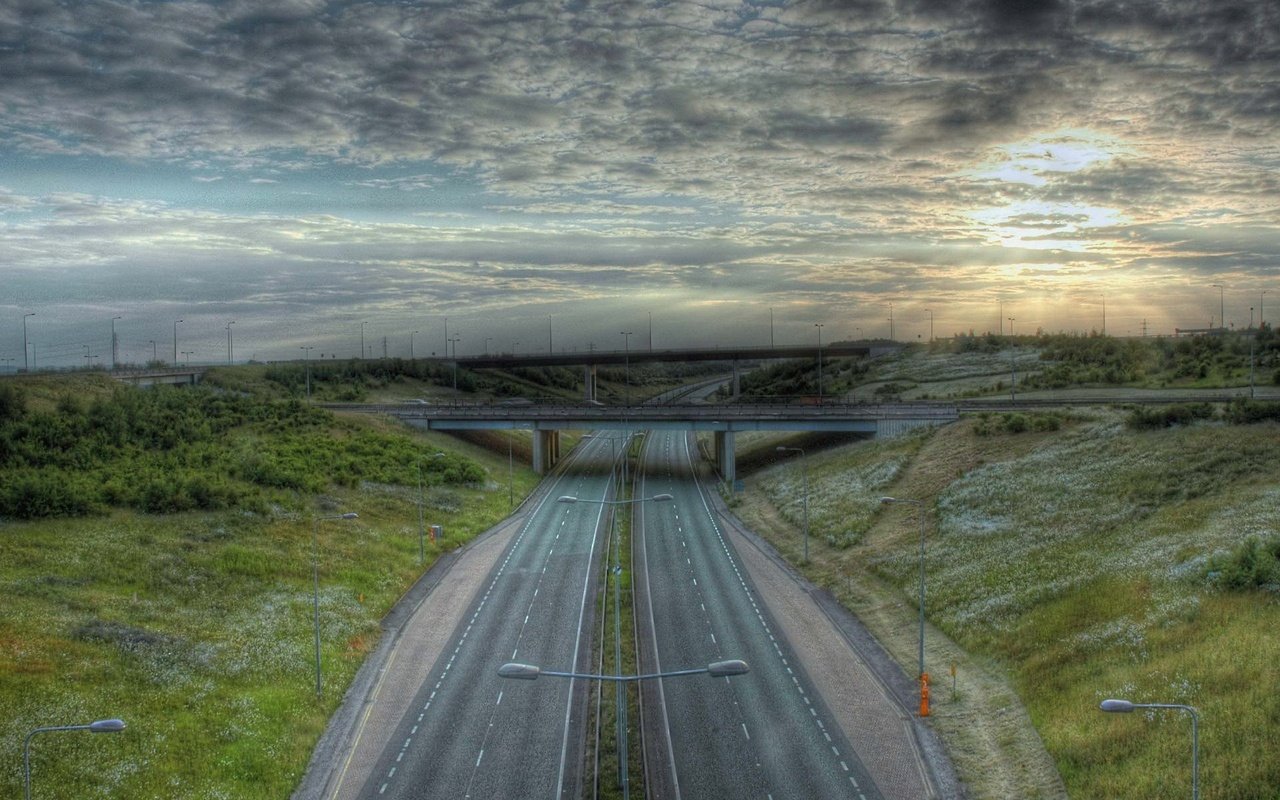 Обои дорога, мост, разметка, hdr, road, bridge, markup разрешение 1920x1440 Загрузить