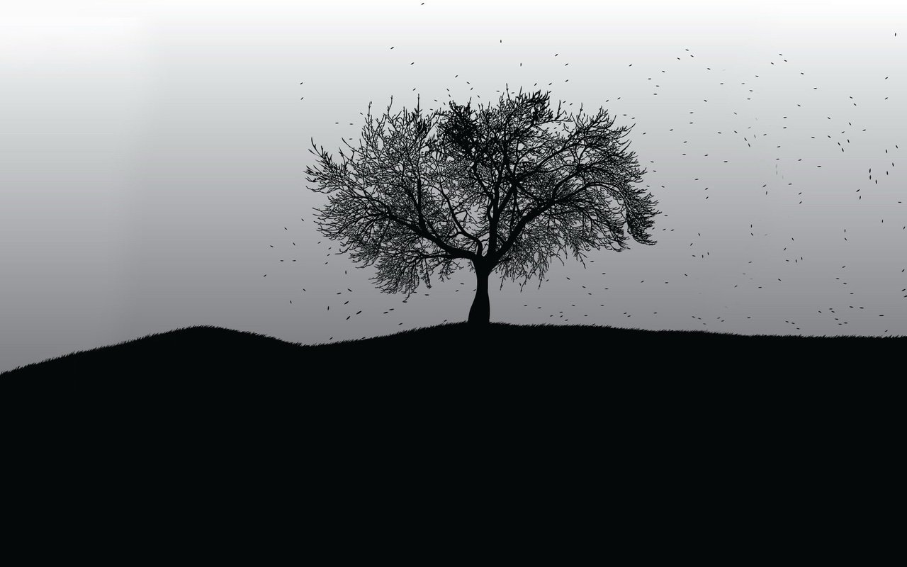 Обои дерево, вектор, черно-белая, tree, vector, black and white разрешение 1920x1200 Загрузить