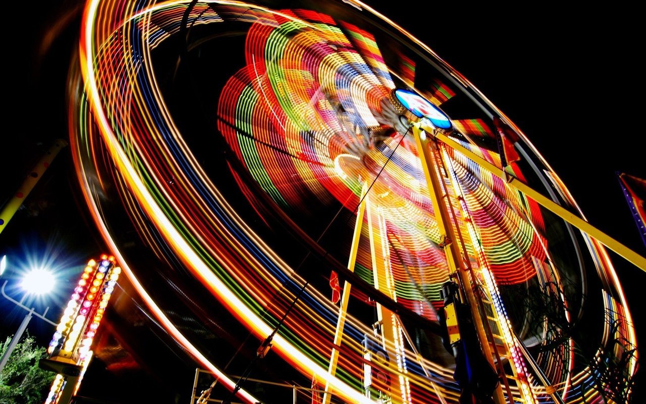 Обои ночь, колесо обозрения, цвет, развлечения, night, ferris wheel, color, entertainment разрешение 1920x1440 Загрузить