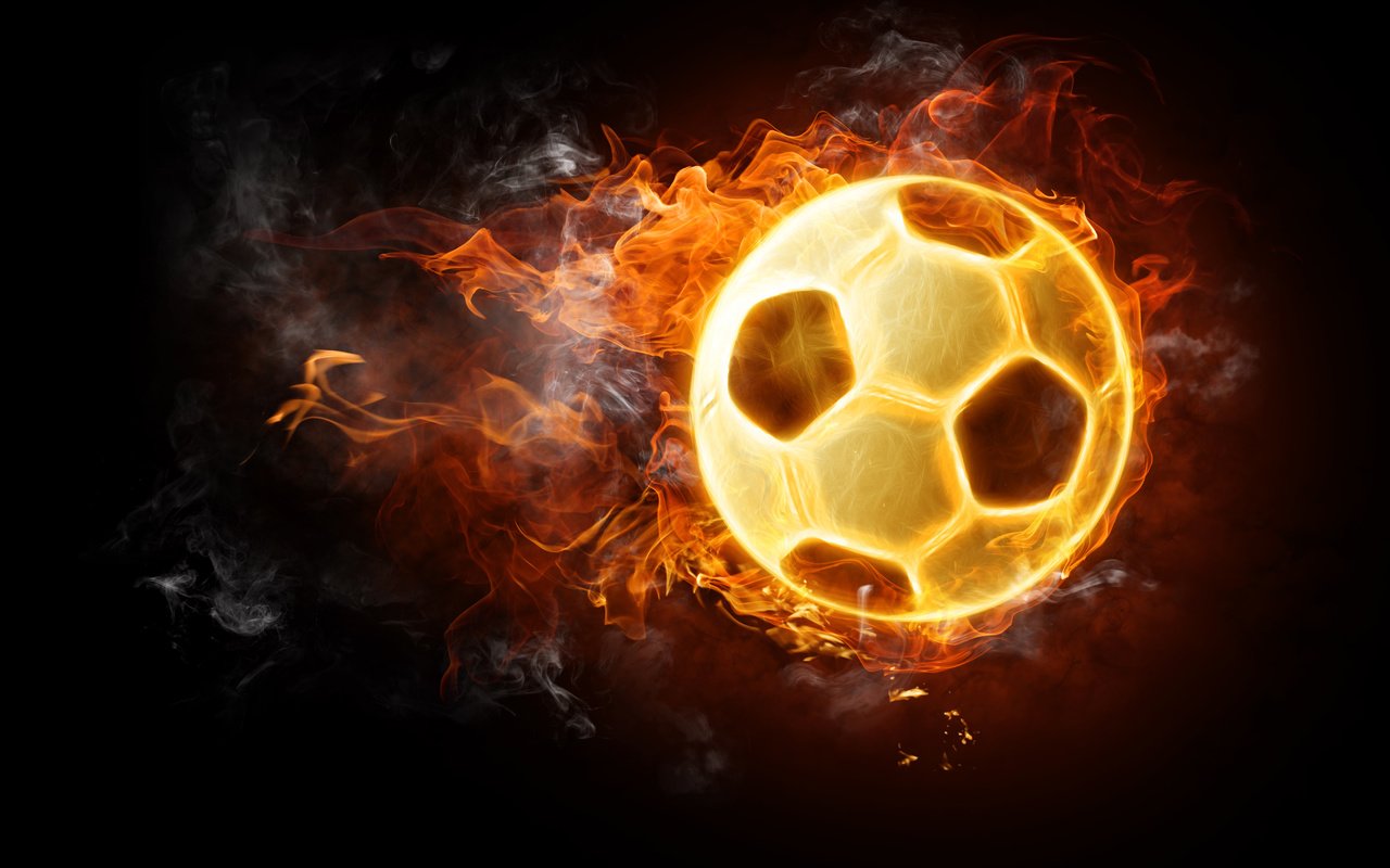 Обои футбол, огонь, черный фон, мяч, football, fire, black background, the ball разрешение 4288x2848 Загрузить