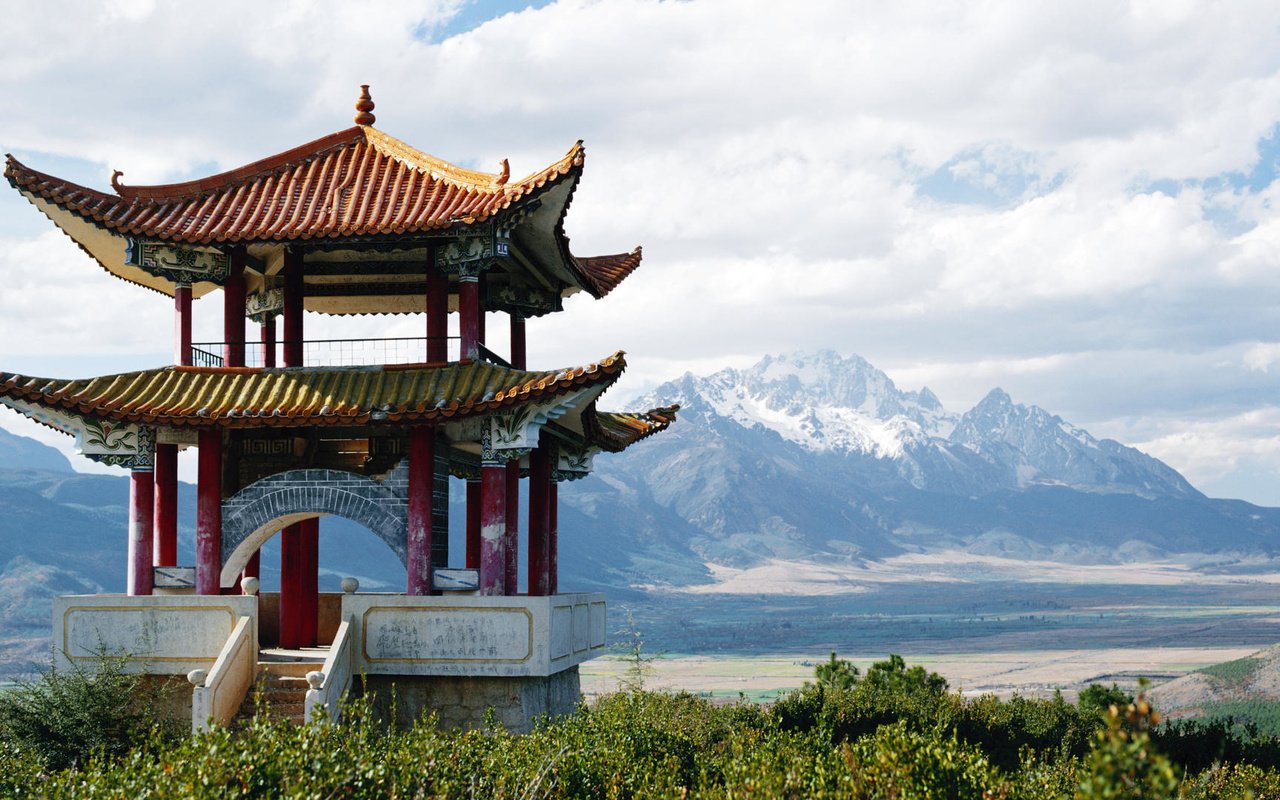 Обои пагода, китай, снежные горы, pagoda, china, snowy mountains разрешение 1920x1080 Загрузить