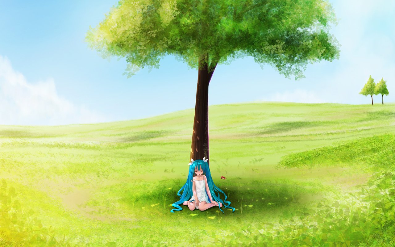 Обои дерево, поле, лето, девочка, tree, field, summer, girl разрешение 2000x1250 Загрузить