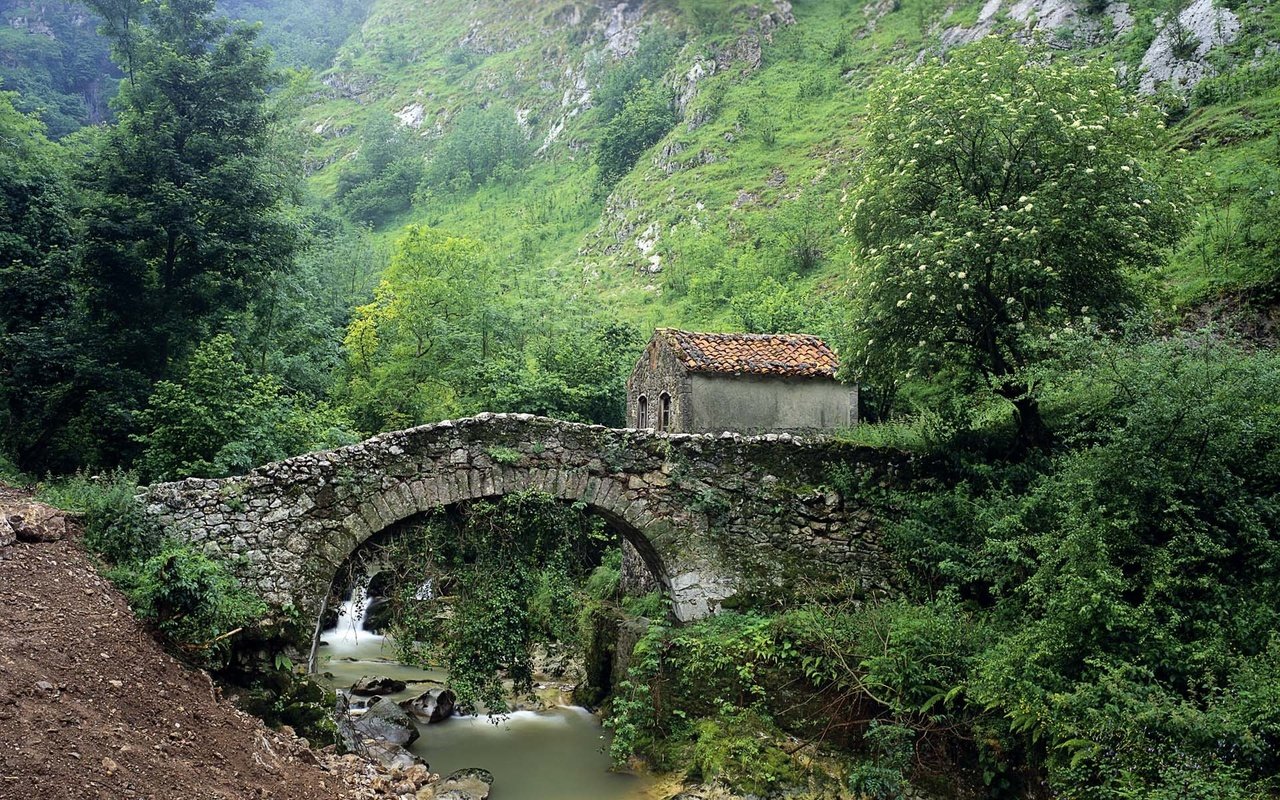 Обои мост, домик, каменый, bridge, house, stone разрешение 1920x1200 Загрузить