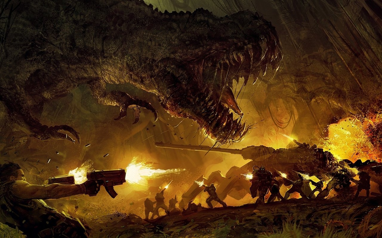 Обои динозавр, бой, турок 2, dinosaur, battle, turok 2 разрешение 1920x1080 Загрузить