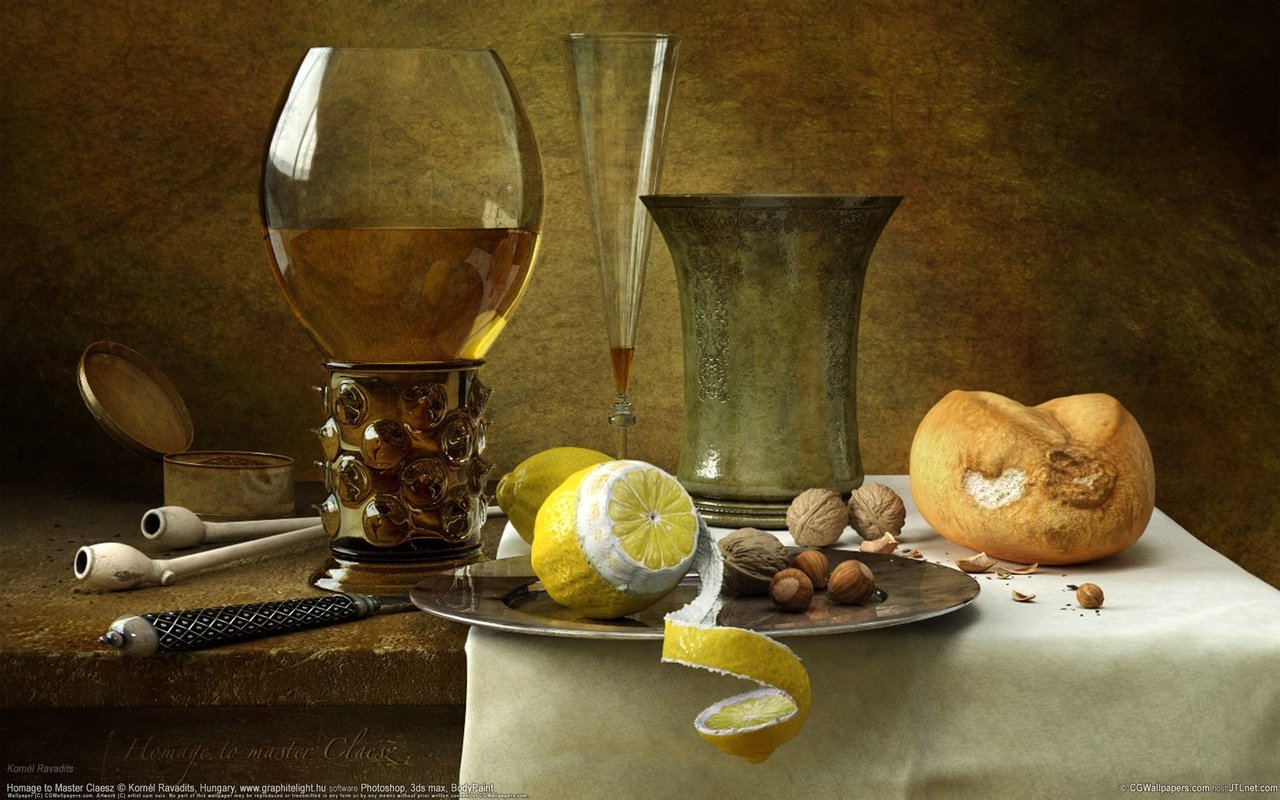 Обои орехи, бокал, лимон, korn__l ravadits, натюрморт, nuts, glass, lemon, still life разрешение 1920x1200 Загрузить