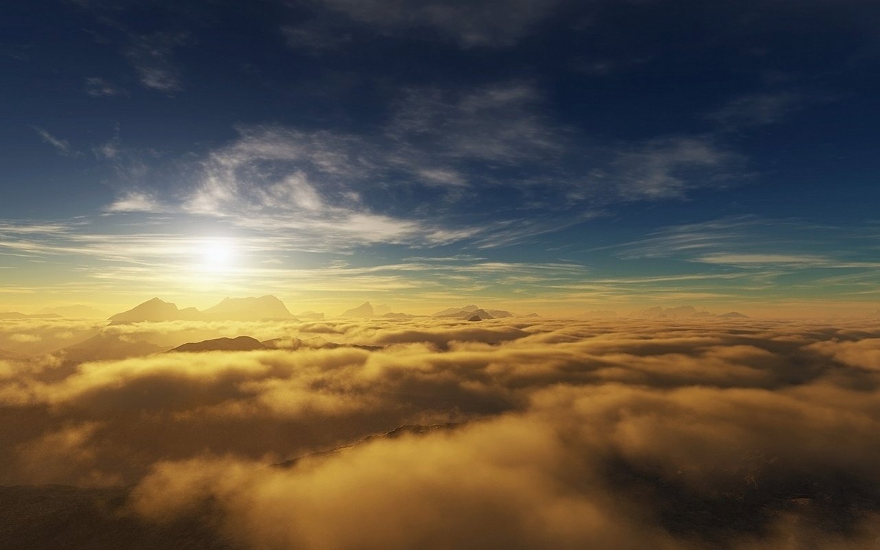 Обои небо, облака, горы, солнце, the sky, clouds, mountains, the sun разрешение 1920x1200 Загрузить