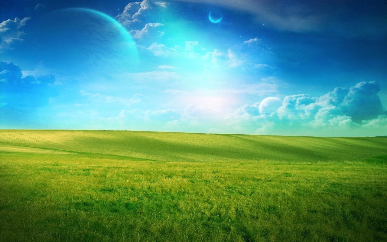 Обои облака, зелёный, поле, планета, clouds, green, field, planet разрешение 1920x1200 Загрузить