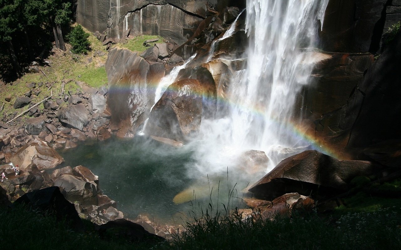 Обои скалы, водопад, радуга, разлом, сила, захватывает, rocks, waterfall, rainbow, the rift, power, captures разрешение 1920x1200 Загрузить