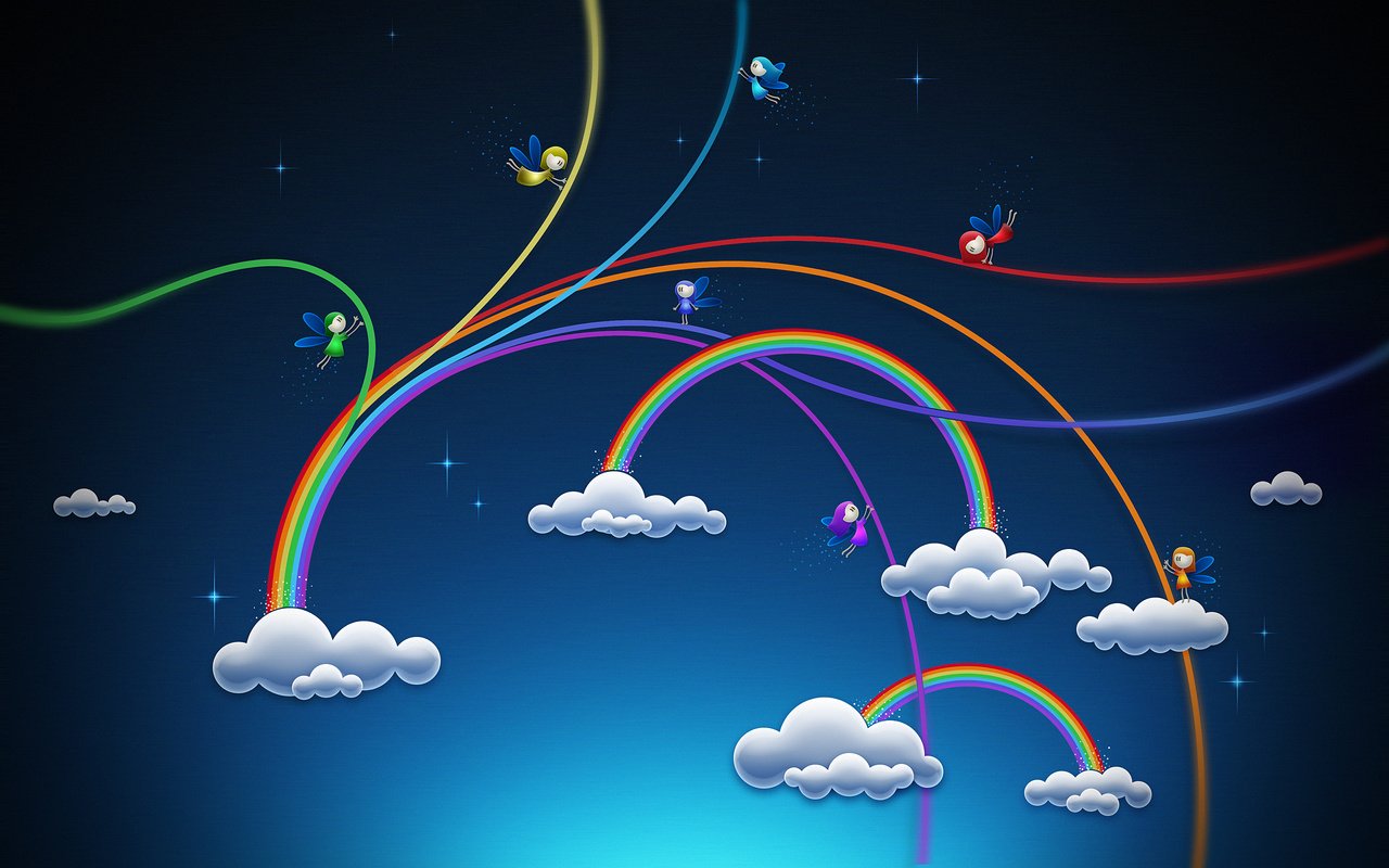 Обои облака, радуга, эльфы, clouds, rainbow, elves разрешение 2560x1600 Загрузить