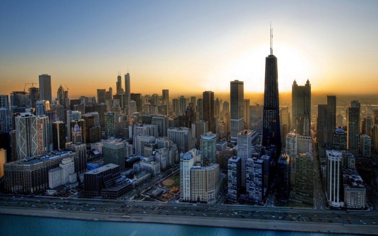 Обои восход, небоскребы, здания, чикаго, sunrise, skyscrapers, building, chicago разрешение 2560x1600 Загрузить