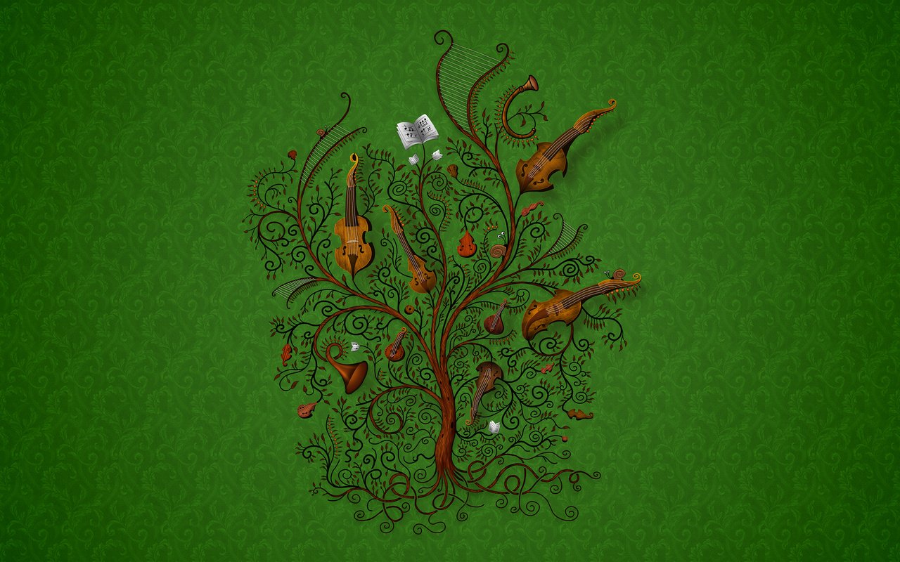 Обои дерево, зелёный, музыка, инструменты, tree, green, music, tools разрешение 2560x1600 Загрузить