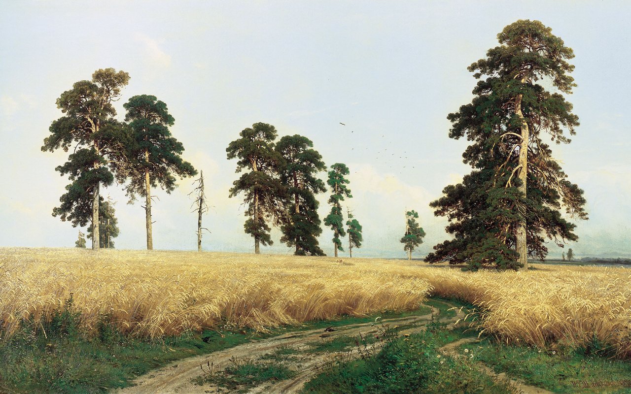 Обои картина, рожь, шишкин, сосна, picture, rye, shishkin, pine разрешение 2294x1300 Загрузить