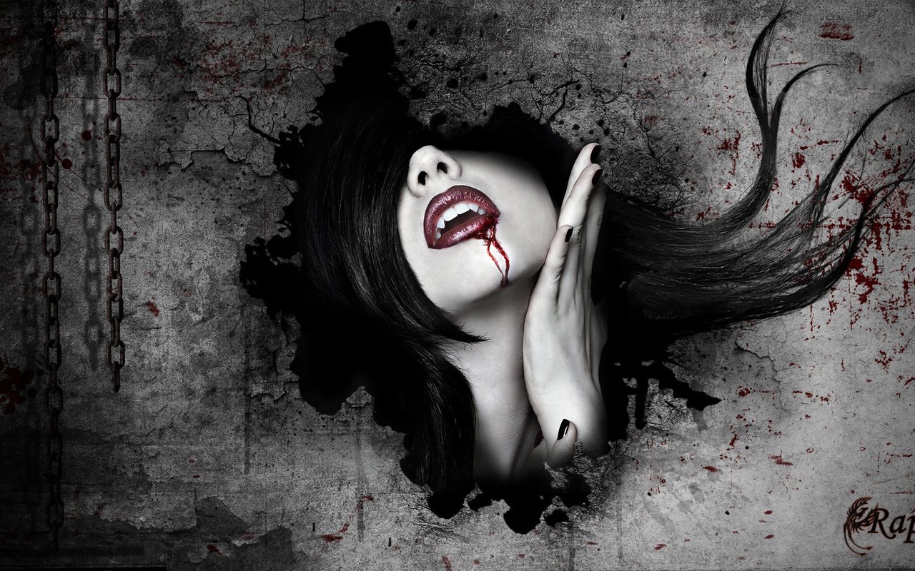 Обои девушка, кровь, стена, лицо, вампир, girl, blood, wall, face, vampire разрешение 1920x1080 Загрузить
