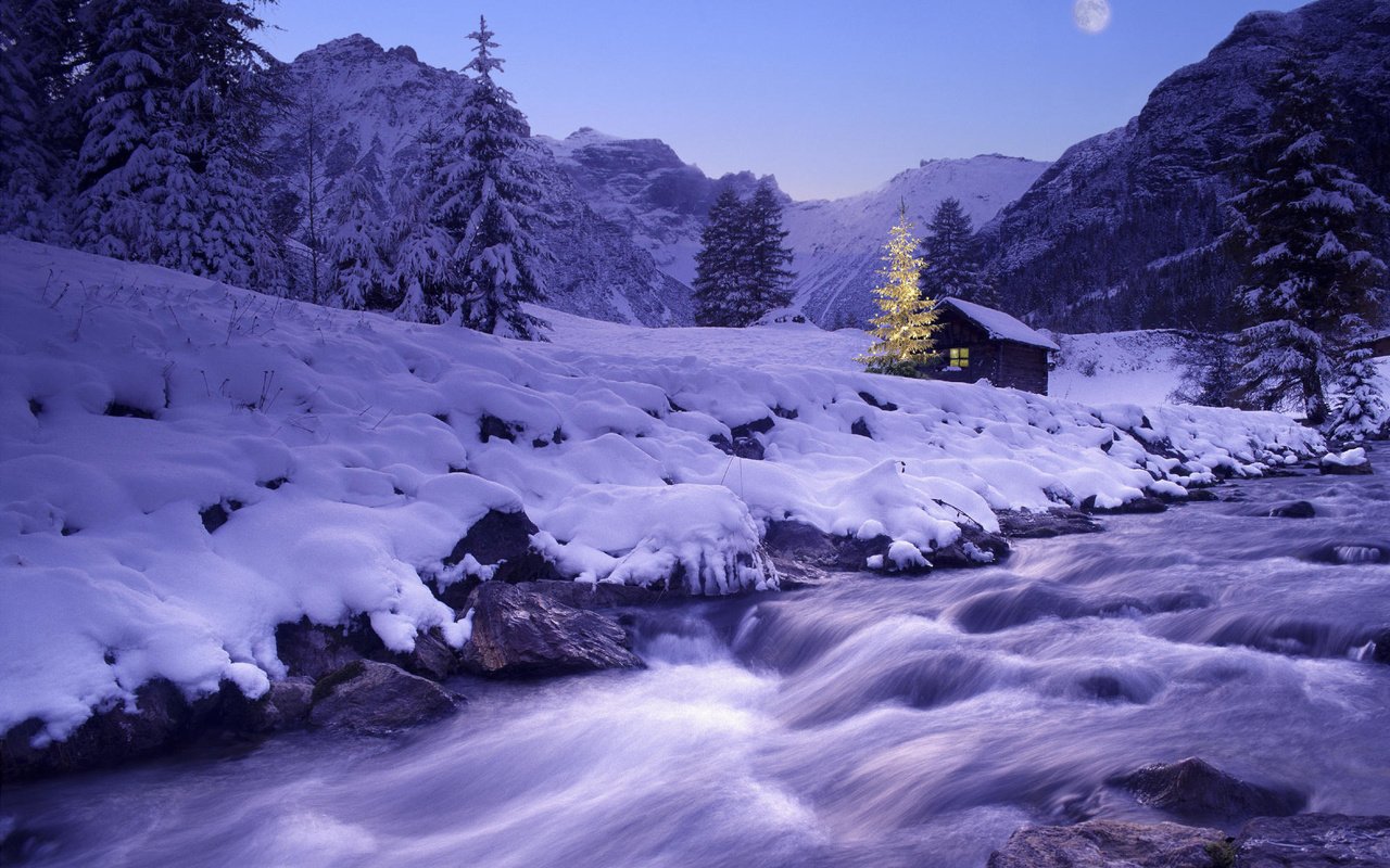 Обои река, снег, елка, зима, river, snow, tree, winter разрешение 2000x1333 Загрузить