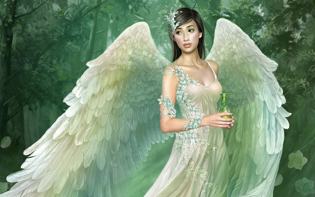 Обои девушка, платье, крылья, белый, ангел, tang yuehui, girl, dress, wings, white, angel разрешение 1920x1200 Загрузить