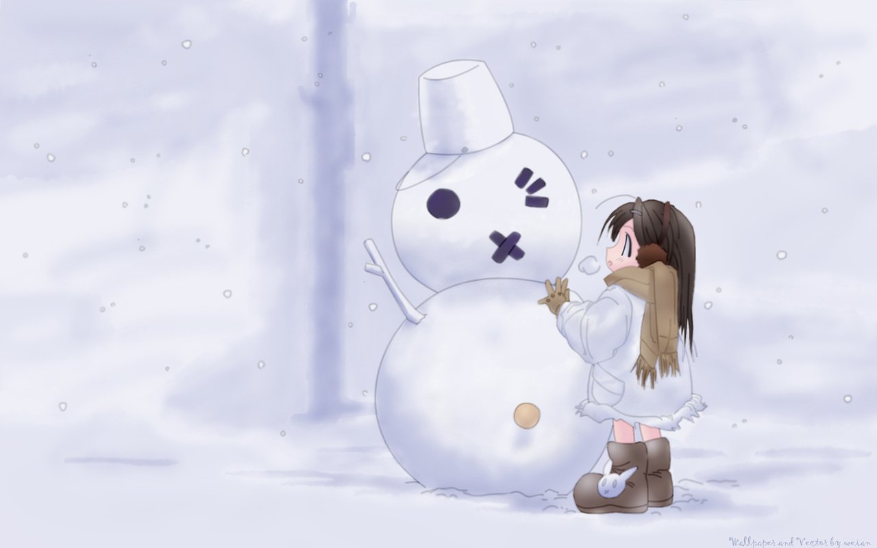 Обои снег, девочка, снеговик, snow, girl, snowman разрешение 1920x1200 Загрузить