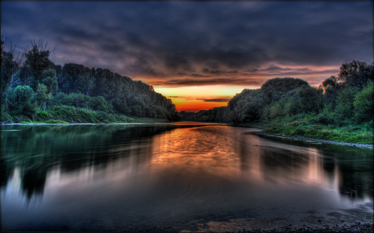 Обои река, природа, лес, закат, river, nature, forest, sunset разрешение 1920x1200 Загрузить