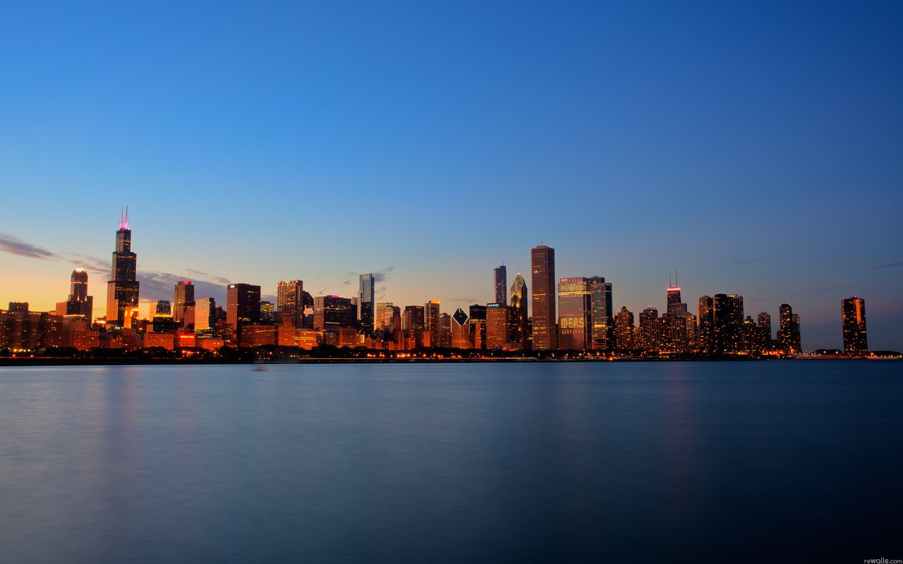Обои закат, небоскребы, океан, чикаго, sunset, skyscrapers, the ocean, chicago разрешение 2560x1600 Загрузить