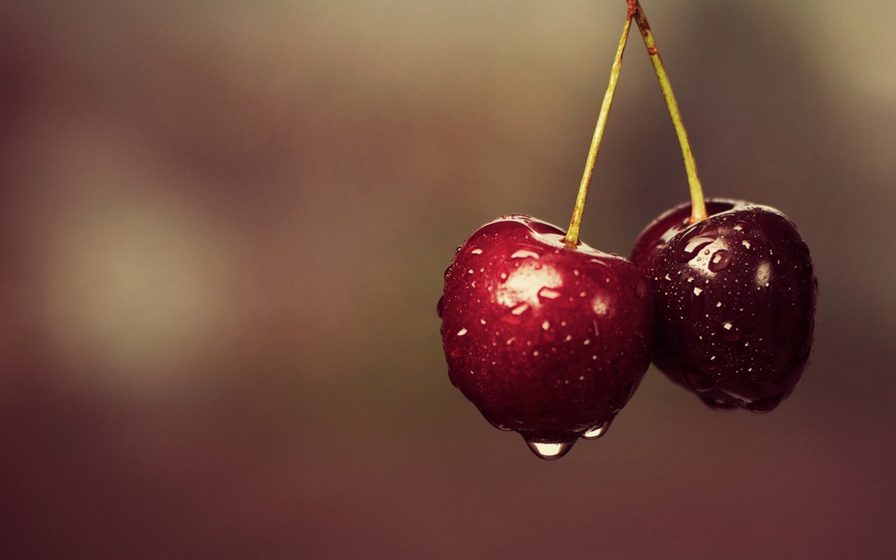 Обои ягода, еда, черешня, вишня, две, капли воды, berry, food, cherry, two, water drops разрешение 1920x1080 Загрузить