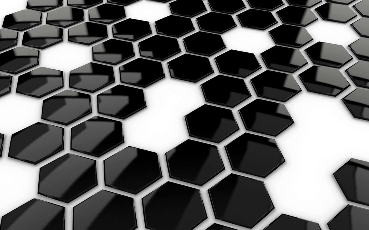 Обои чёрно-белое, мозаика, плитка, шестигранник, black and white, mosaic, tile, hexagon разрешение 1920x1200 Загрузить