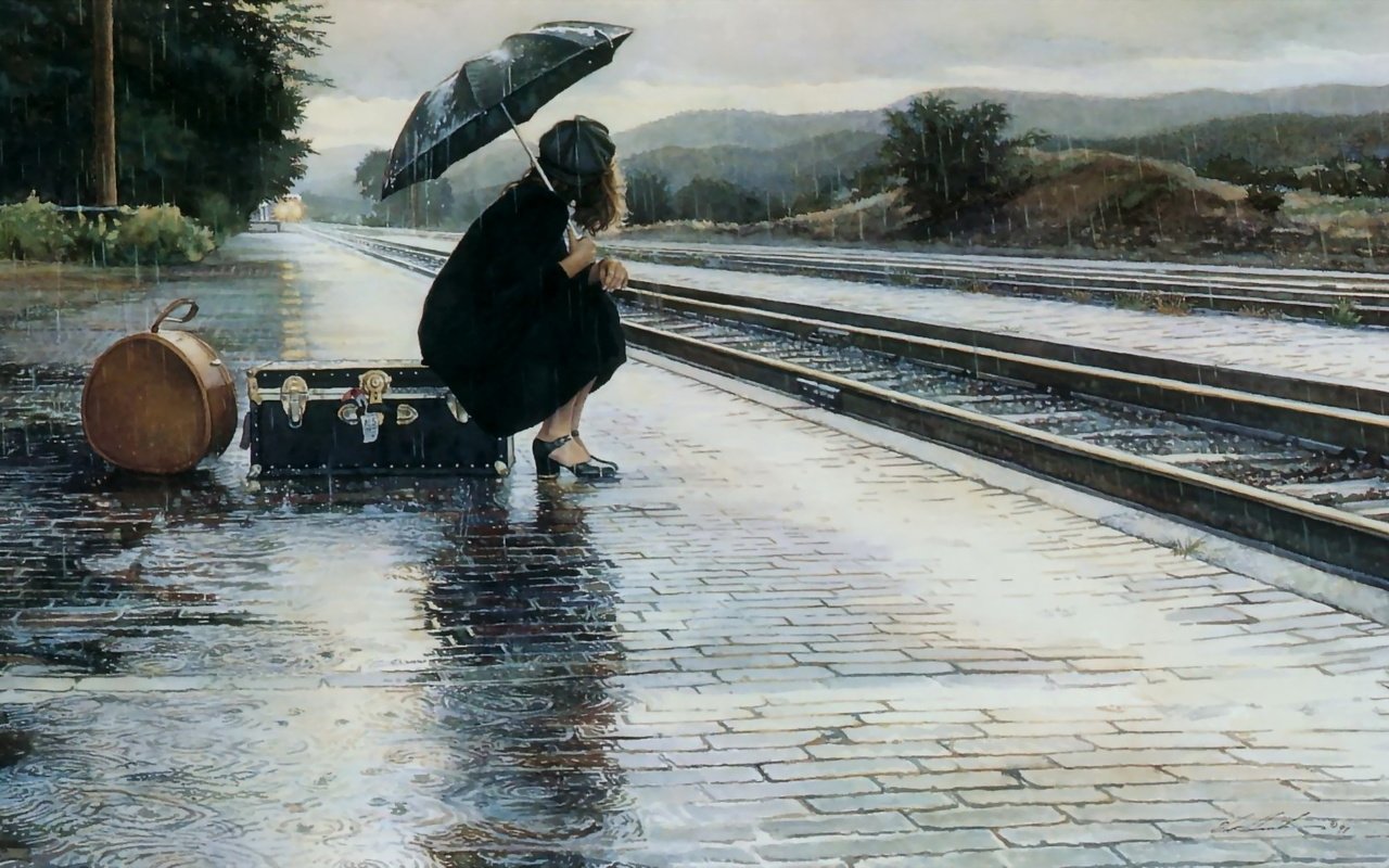 Обои девушка, дождь, зонт, ожидание, girl, rain, umbrella, waiting разрешение 1920x1080 Загрузить