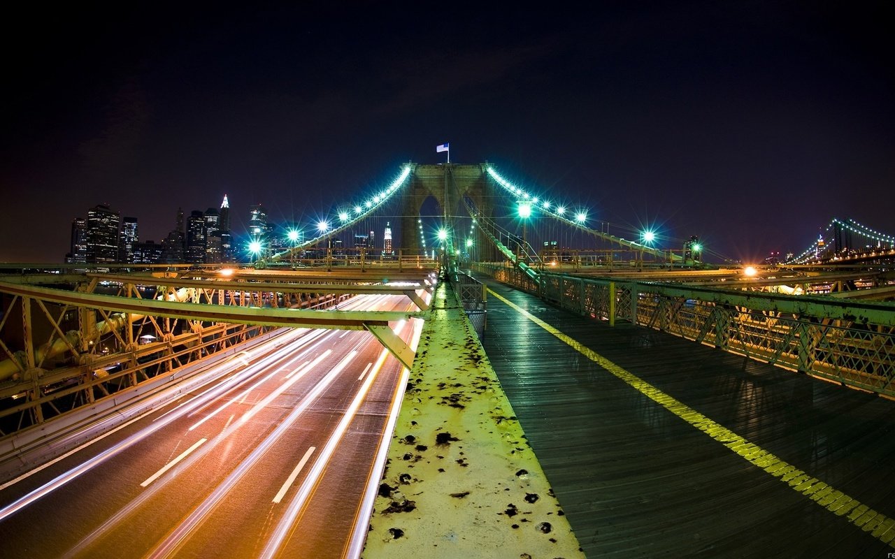 Обои ночь, огни, мост, город, night, lights, bridge, the city разрешение 1920x1080 Загрузить