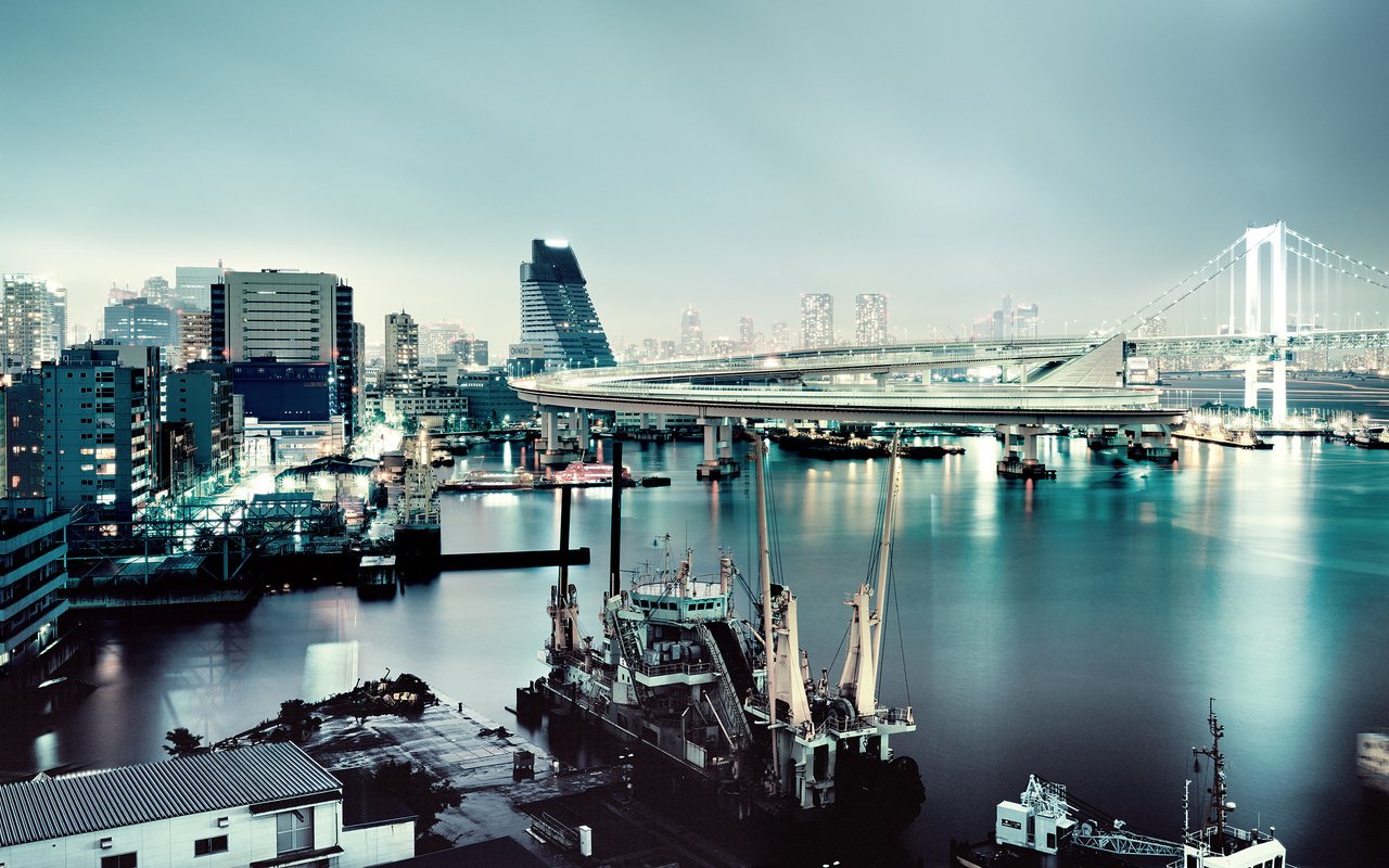 Обои япония, токио, радужный мост, japan, tokyo, rainbow bridge разрешение 2560x1536 Загрузить