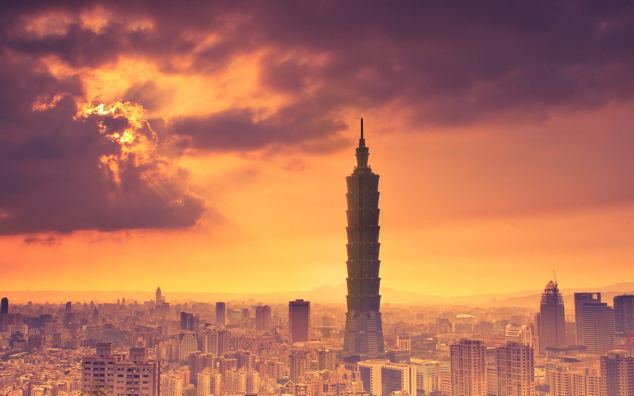 Обои закат, башня, тайвань, sunset, tower, taiwan разрешение 2560x1444 Загрузить