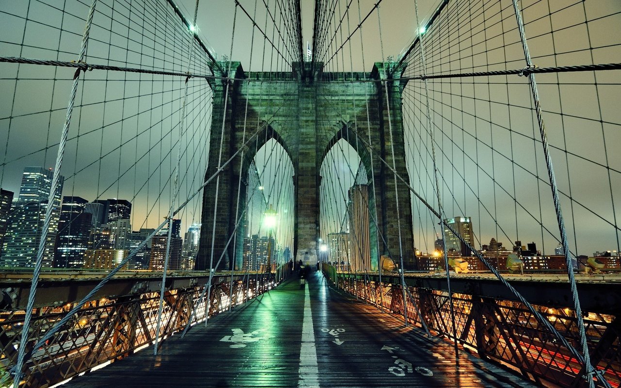 Обои ночь, огни, мост, нью-йорк, night, lights, bridge, new york разрешение 1920x1200 Загрузить