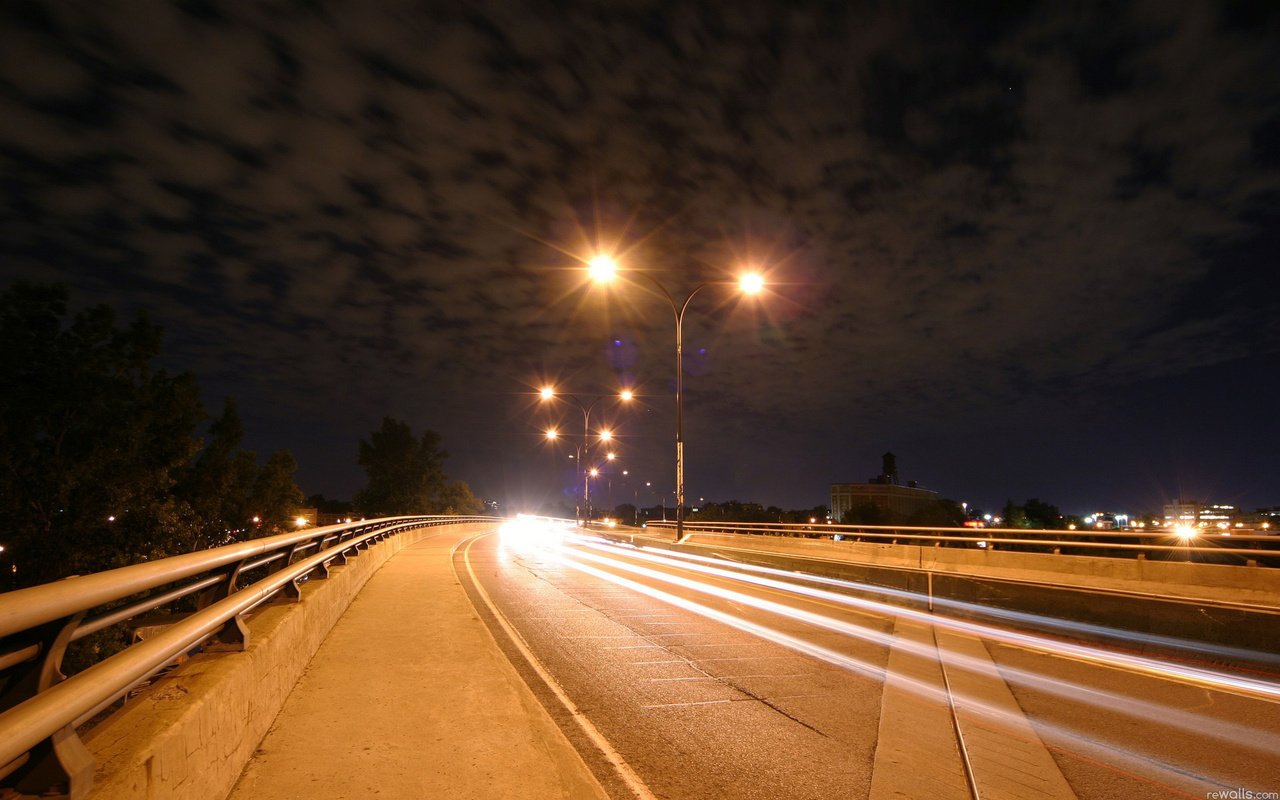 Обои дорога, фонари, вечер, road, lights, the evening разрешение 1920x1200 Загрузить