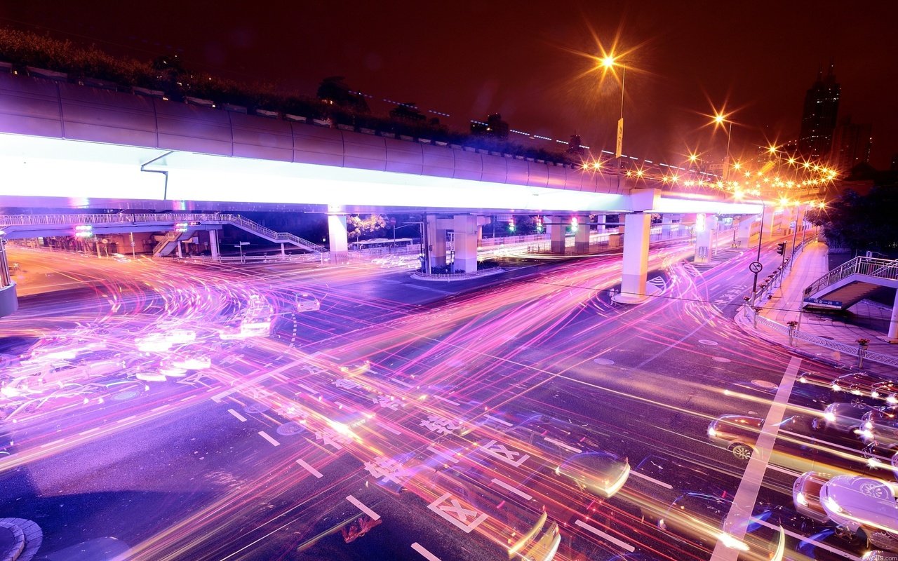 Обои свет, ночь, огни, магистраль, light, night, lights, highway разрешение 2560x1600 Загрузить